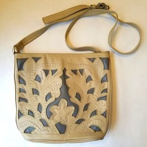 Sold - "Leaders in Leather" Two Tone Satchel Handbag